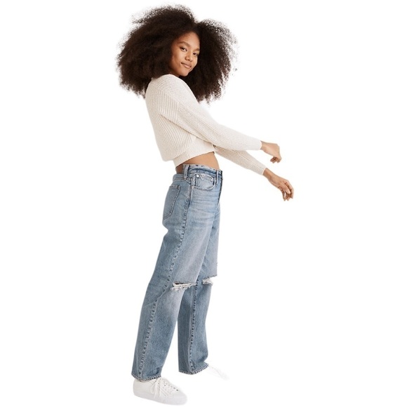 Madewell womens destroyed dad jeans in blue - Picture 4 of 13